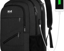 Navy Madden Rugzak met USB Oplaadpoort 17,3 inch Zwart Luxe Laptop Rugtas - Schooltas - Heren - Dames - Jongens - Meisjes - Waterafstotend - Rugzakken